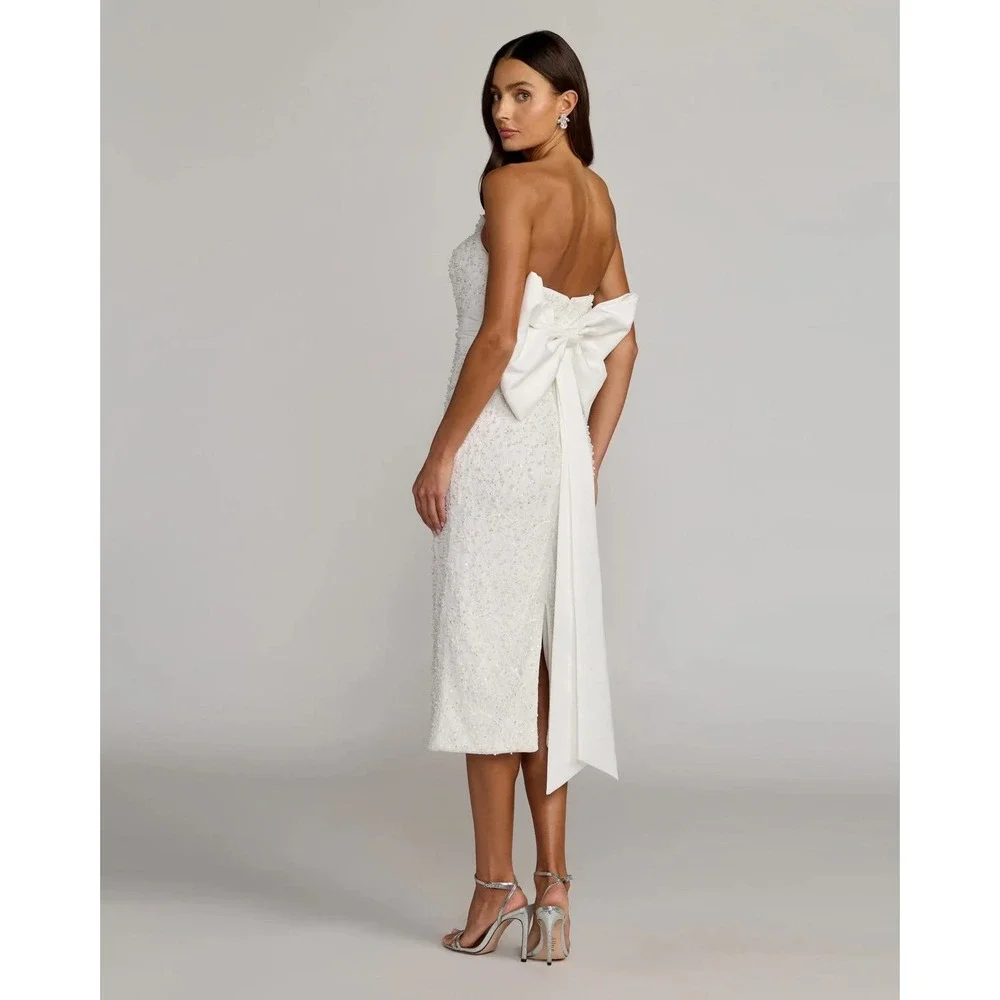 NWT Mac Duggal Ivory Strapless Beaded Bow Back Midi Dress‎ $498 - Size 6